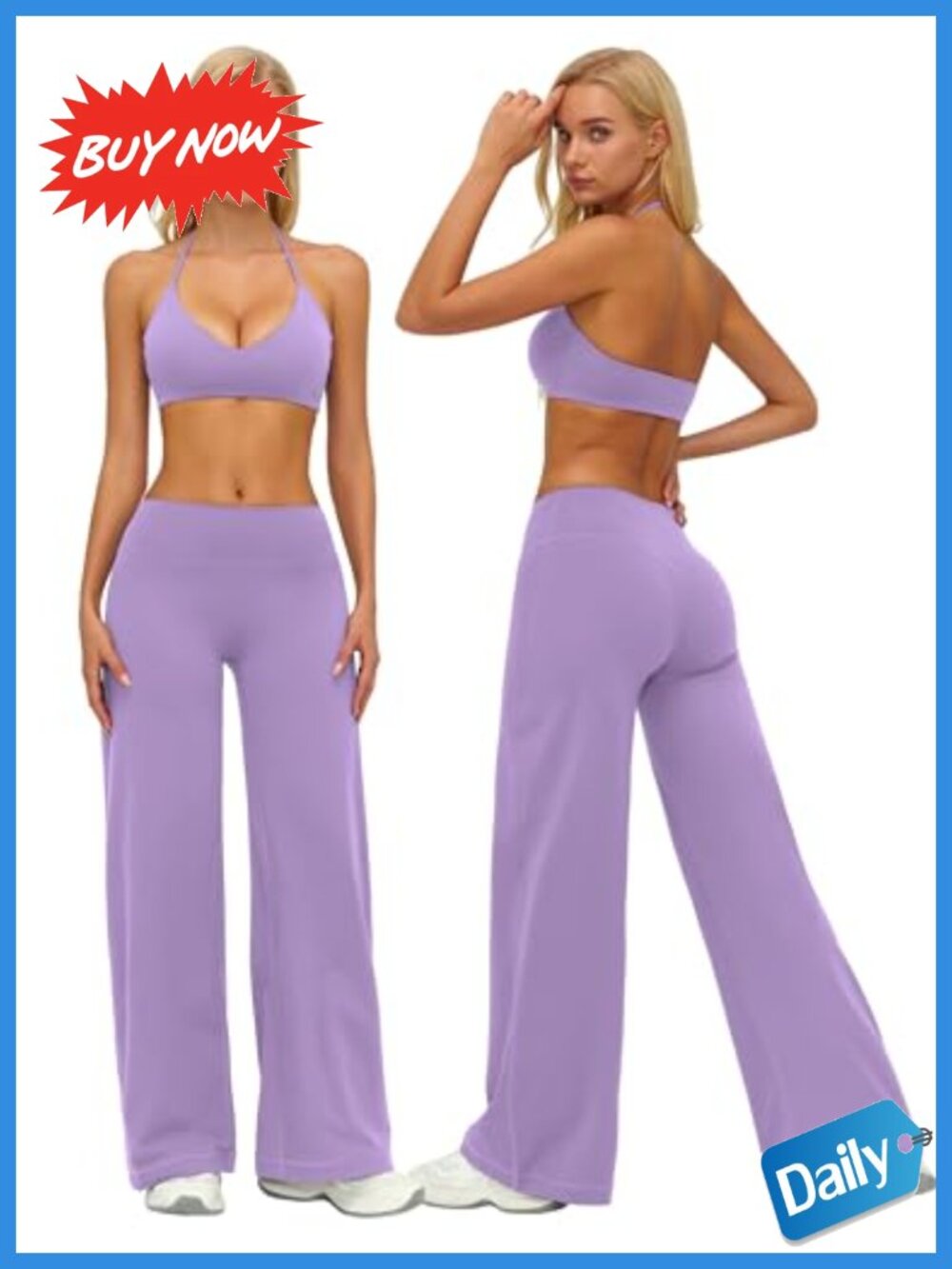 Womens 2 Piece Workout Set Polyamide Elastane Halter Sports Bra Wide Leg Yoga